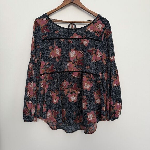 Knox Rose Tops - Knox Rose Floral Peasant Blouse Large Boho Tassel Tie Long Sleeve